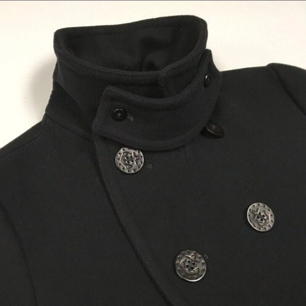 Polo Ralph Lauren Black 100% Wool Naval Detail Black Pea Coat with Anchor Button